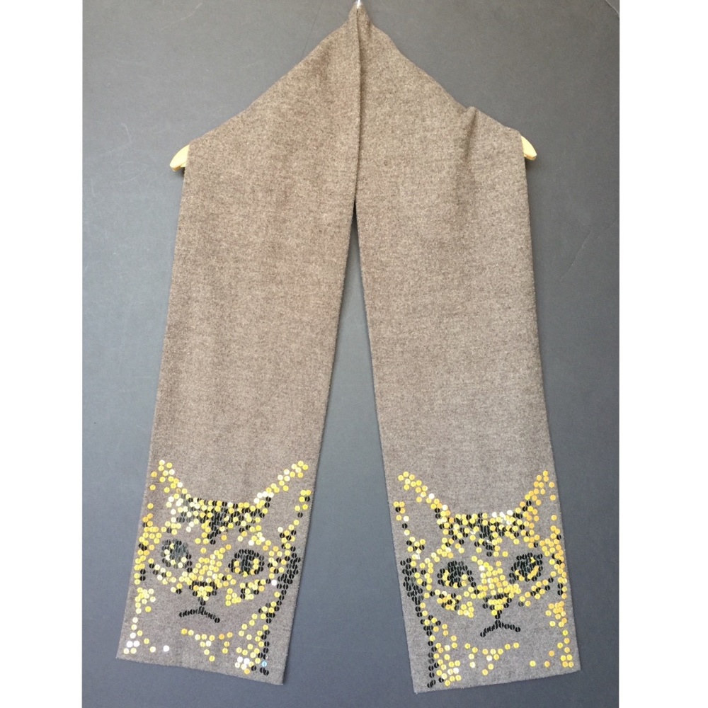Neisha Crosland “Ginka” Wool Scarf with Sequin Cat